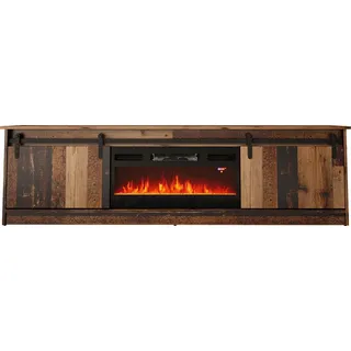 BIM Furniture TV-Schrank Granero 200 cm mit elektrischem Kamin gefräster Front Hochwertiges MDF Lowboard Schrank TV Tisch Sideboard Kommode Hi-Fi Tisch Fernsehtisch (Old Wood)