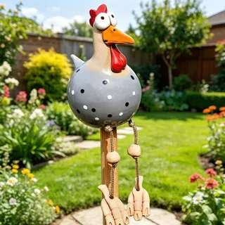 YFJSML Keramik Huhn Gartendeko Deko Garten Handarbeit Huhn Deko Garte n Keramik Hah Gartenstatue Henne Figuren Gartendeko Gartenfigur Gartendekoration für Außen Balkon Garten Ostern (Grau)
