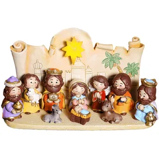 Penlimly Weihnachtskrippen Figuren Set, Krippenfiguren Set aus Kunstharz, Krippe Weihnachten Figuren, Traditionelle Krippen Tischkrippe, Religiöse Heilige Statue Tischdekoration Weihnachtsdekoration