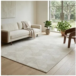 Sehrazat Teppich Nora 5800, auch als Läufer, rechteckig, Höhe: 10 mm, Kurzflor, grafisches Hoch Tief Muster, Wohnzimmer beige 120 cm x 170 cm x 10 mm