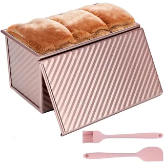 WEIWUXIAN Toastbrotform Aluminium, Toastbrot Backform Mit Deckel 450g, Brot Antihaft Brotformen, Mit Teigschaber und Ölpinsel, zum Brot, Toast, Kuchen, Gebäck (21 x 11 x 11, 5 cm)