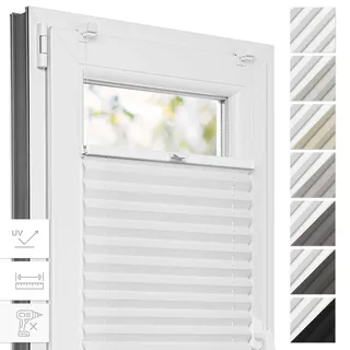 Estika Thermo Plissee ohne Bohren - 80 x 200 cm - Farbe: Weiß - Fensterrollos für innen, Plissee Verdunklung, Plissee Blickdicht, Rollos für Fenster ohne Bohren