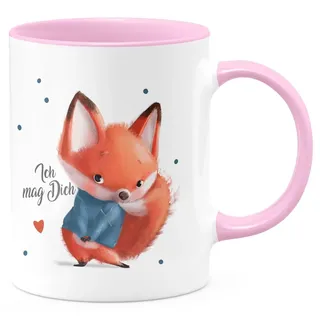 MIKALINO Keramik Tasse Fuchs - ich mag Dich | Kaffee Becher Kaffeetasse Geschenk, Farbe:rosa, Grösse:330ml