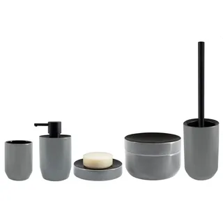 spirella Badaccessoires-Sets JARO, Zubehör-Set aus hochwertiger Keramik, elegante Matt-Optik, grau / schwarz, Komplett-Set Badezimmerzubehör, 5 tlg., bestehend aus: WC-Bürste, Seifenspender, Zahnputzbecher, Seifenschale, Aufbewahrungsdose grau|schwarz