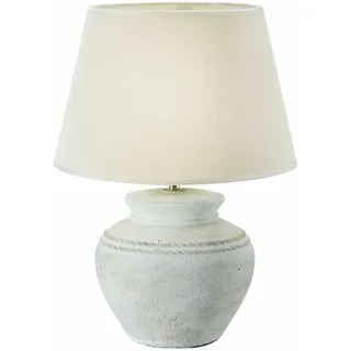 LOBERON Tischlampe Cleveland, Kunstvoll Gearbeiteter Fuß, im Antik-Look, Zeitloses Design, Tischleuchte, Wohn-Accessoire, Keramik, Leinen, antikweiß