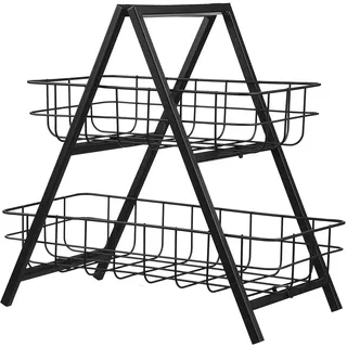 BUTLERS Etagere 2-stufig eckig 2 abnehmbare Körbe aus Metall -Grid- Serviergestell mit 2 Etagen | Servierständer für Brot, Obst, Kuchen | Dekoteller, Etagenständer für Tisch- & Party Deko