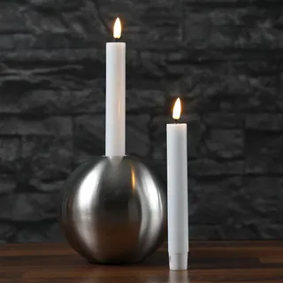 MARELIDA LED Stabkerzen Echtwachs Deluxe Homeart Dinnerkerzen Tafelkerzen mit realistische 3D Flamme weiß (2 Stabkerzen 15cm)