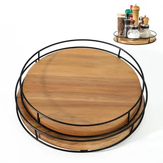 2 Stück Drehteller Kühlschrank Organizer, WLWNWFT Lazy Susan Drehteller für Gewürz, Küchen Organizer, 360° Drehbares Gewürzregal, Drehplatte Gewürzhalter