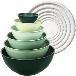 Greentainer Salatschüssel Set mit Deckel, 12-teiliges Rührschüssel aus Kunststoff, Stapelbare mixing bowls with lids für Küche,Große Schüsselset,Servierschalen ideal zum Mischen und Servieren