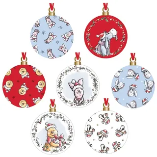 Disney Winnie Puuh & Freunde Set mit 7 Weihnachtskugeln Geschenkverpackt
