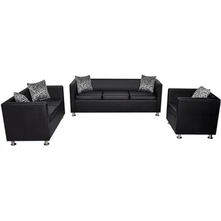 vidaXL Sofa Kunstleder 3-Sitzer + 2-Sitzer + Sessel Schwarz