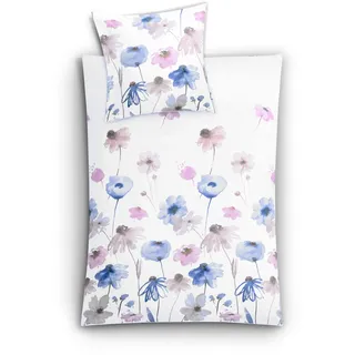 KLEINE WOLKE Svea Floral Baumwolle Lila 135 x 200 cm + 2 x 80 x 80 cm