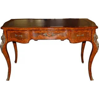 Casa Padrino Luxus Barock Empire Schreibtisch Sekretär 130 cm aus Eichenholz - Handgefertigt in Braun mit Bordeaux Lederoptik