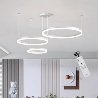 Modern LED Pendelleuchte Ring, Wohnzimmerlamp, Kreis Hängeleuchte, Runde Hängelampe Aluminium 3000K-6000K Dimmbar Kronleuchte Mit Fernbedienung, Esszimmerlampe, Deckenleuchte Wohnzimmer ( Color : A-Wh