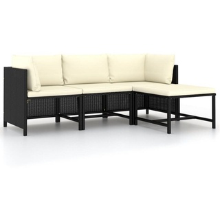 vidaXL Loungesofa »4-tlg. Garten-Sofagarnitur mit Auflagen Schwarz Poly Rattan«, 1 Teile schwarz