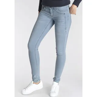 Skinny-fit-Jeans ARIZONA "mit Keileinsätzen" Gr. 22, K + L Gr, blau (bleached) Damen Jeans Röhrenjeans Low Waist