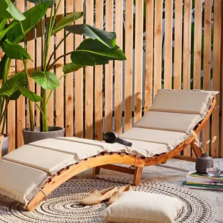 Ambia Garden Gartenliege, Akazie, Beige, Holz, Kunststoff, Akazie, vollmassiv, Füllung: Schaumstoff, 170x55x54 cm, Gartenmöbel, Gartenliegen