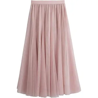 iyoimono Damen Tüllrock Falten Rock Höhe Taille A Line Mesh Freizeit Fashion Skirt Spitze Rock Midi Plisseerock Lässig Frühlingsrock(Rosa) - Einheitsgröße