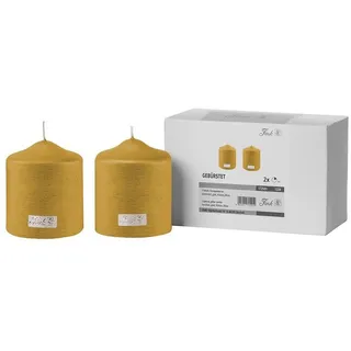 Fink Stumpenkerze CANDLE 2er Set Stumpenkerzen - gold - Paraffin - H. 10cm x B. 8cm (1-tlg., Dicke Kerzen - Großkerzen), Säulenkerzen Blockkerzen Zylinderkerzen - Elegante Standkerzen goldfarben
