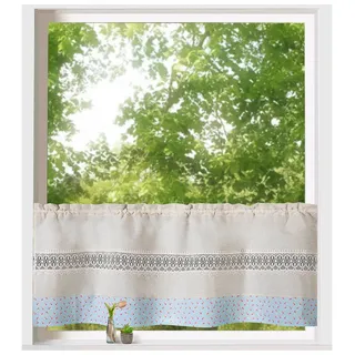 heimtexland Scheibengardine Bistrogardine Fensterdeko Rosen Leinen Optik, Stangendurchzug (1 St), blickdicht, Polyester in Leinen-Optik, Scheibengardine I Häkelborte I Landhaus blau