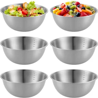 6 Stück Edelstahl Schüssel, 2100 Ml Edelstahl Schüssel Salatschüssel Set, Ø 22,5 Cm Salatschüssel, Edelstahlschüssel, Stapelbar Edelstahlplatte Gewürzstich Schüsseln Für Küche Restaurant Familienessen