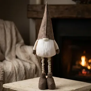 XL Wichtel Deko Figur groß Weihnachten Gnom ausziehbare Beine 100-130 cm braun