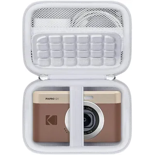 RAIALL Tragetasche für Kodak PIXPRO C1 Friendly Zoom Digitalkamera, kompakte Point-and-Shoot-Vlogging-Kamera, Harte Reisetasche, Netztasche für Akku, SD-Karten und USB-Kabel, Weiß