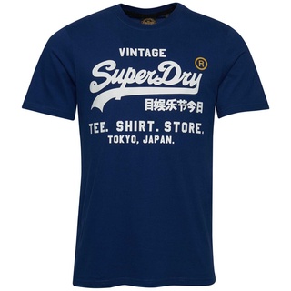 Superdry Herren T-Shirt - VINTAGE STORE CLASSIC TEE, Baumwolle, Rundhals, Print, einfarbig Dunkelblau S