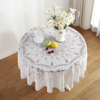 Ricemru Spitze Tischdecke Rund Weiß 150 Vintage Hochzeit Outdoor Spinnennetz Blumen Tischtuch Boho Landhaus Spitzenoptik Runde Gartentischdecke Tafeldecke Retro Hochzeitsdeko Tischdeko