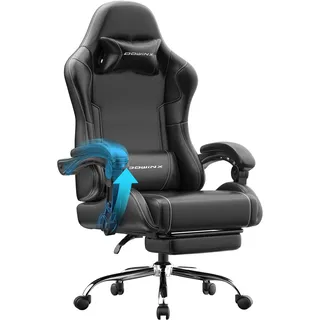 Dowinx Gaming Stuhl, Ergonomischer Chair, Gamer Sessel mit Fußstütze, 150KG Belastbarkeit Gamingstuhl mit Verstellbare Armlehnen, PC Computerstuhl Bürostuhl, Schwarz