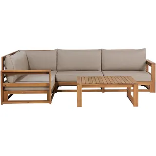 Beliani Loungeset Ecksofa mit Couchtisch Terrasse Outdoor Retro Landhaus Stil - Hellbraun/Grau/Beige