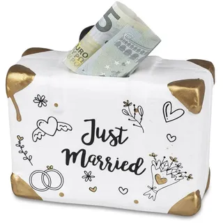 formano Dekoobjekt Spardose Just Married Koffer – Hochzeitsgeschenk aus Keramik, 727596, – Geldgeschenk zur Hochzeit dekorativ verpackt