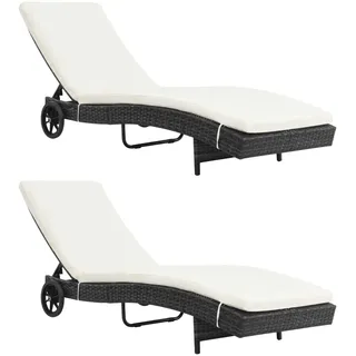 Sonnenliegen 2 Stk. Mit Rollen Und Auflagen Poly Rattan Schwarz