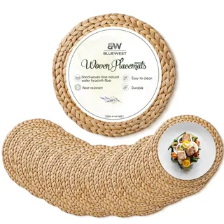 Gewebte Platzsets, runde Tischsets (6er-Set), Rattan-Platzsets, Weidenkorb, Wasserhyazinthe, Platzsets, 33 cm, rund, geflochten, hitzebeständig, rutschfest, langlebig für Speiseteller, Küche, Esstisch
