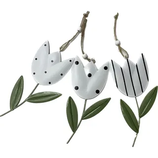 khevga Frühlingsdeko aus Metall Blumen Tulpe schwarz weiß 3er Set