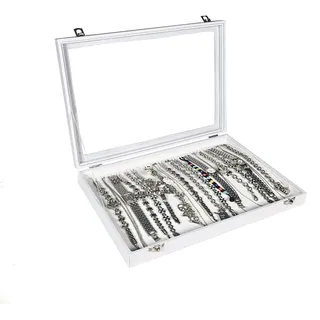 Schmuckkasten Schmucklade Schaukasten Schmuckdisplay Glasdeckel für Ketten weiss