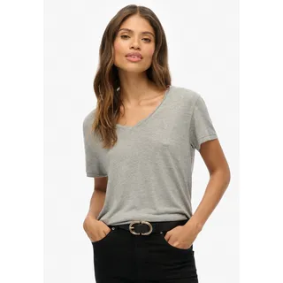 T-Shirt SUPERDRY "STUDIOS SLUB EMB VEE TEE", Damen, Gr. M, silber metallic, Single Jersey, Obermaterial: 95% Viskose, 4% Polyacryl, 1% metallisierte Fasern, unifarben, regular fit normal, V-Ausschnitt, Shirts T-Shirt, Baumwollmischung, relaxed fit