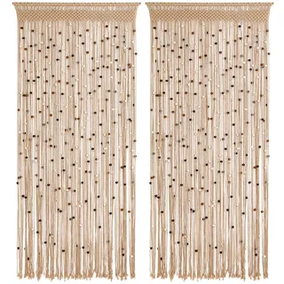 BECHAEO Makramee-Perlenvorhang, Boho-Stil, handgefertigt, Baumwolle, Türvorhang für Tür, Fenster, Holzperlen, Quasten, hängend, Hippie-Raumteiler, Flur, Schrank, Schlafzimmer, Privatsphäre,