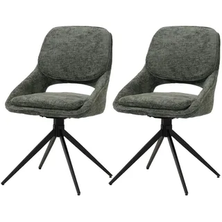 Mendler 2er-Set Esszimmerstuhl HWC-N73 Stoff Chenille grün