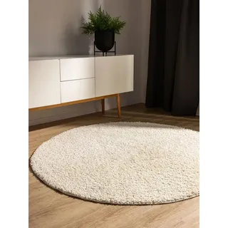 benuta Hochflor-Teppich Soho, rund, Höhe: 31 mm, Teppich Wohnzimmer, Schlafzimmer, Esszimmer, Rutschfest, Waschbar weiß rund | Ø 250 cm x 31 mm