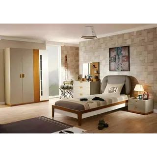 JV Möbel Grau Kinderzimmer-Set aus Holz mit Bett, Schrank und Schreibtisch,