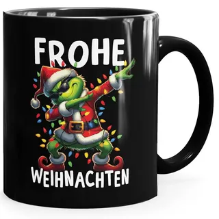MoonWorks Tasse Tasse Frohe Weihnachten Grinch Comic Stil Weihnachtsmuffel Aufdruck, Keramik schwarz