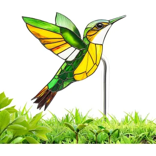 Vogel-Gartenstecker aus Acryl, Buntglas-Optik, Ornament, 12 x 9,5 x 0,3 cm, wetterfest, für Pool, Terrasse, Rasen, Topfpflanzen, Kakteen und Orchideen