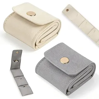 Nevoluxer Kleine Reiseschmucktasche Reise Schmuckbeutel Mini Faltbar Kompakt Organizer Schmucktasche für Reisen für Ohrringe, Ringe, Halsketten - Perfekt als Reise und Feiertagsgeschenk (Beige+Grau)