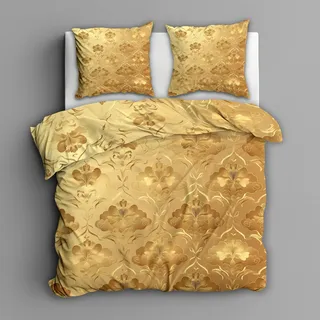 Generisch Bettwäsche 135x200 Gold Vintage Barock Design, 2teilig - Ethnisch Blumen Boho Damast Bettbezug und 1 Kissenbezug 80x80, Wendebettwäsche, Schlafzimmer Deko, Mikrofaser, mit Reißverschluss 7B