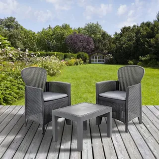 Dmora - Outdoor-Lounge-Set Foggia, Gartenkomposition mit 2 Sesseln und 1 Couchtisch, Lounge in Rattan-Optik mit Kissen, 100 % Made in Italy, Anthrazit