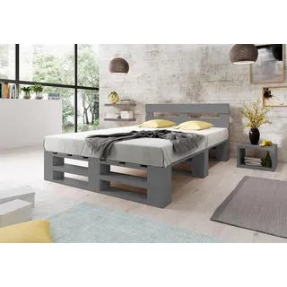 Lermowood Palettenbett M2 aus Holz 180 x 200 cm Grau mit Kopfteil Holzbett 30cm Stabiles Seniorenbett Kinderbett Jugendbett Gästebett erhöhtes Einzelbett Bettgestell Futonbett Komforthöhe Naturholz