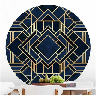 Bilderdepot24 Mustertapete rund Art Deco Gold Aquarell Muster, Glatt, Matt, (Vliestapete selbstklebend), Wohnzimmer Schlafzimmer Küche gemusterte Wandtattoo Klebe Wandtapete goldfarben 75 m x 75 m