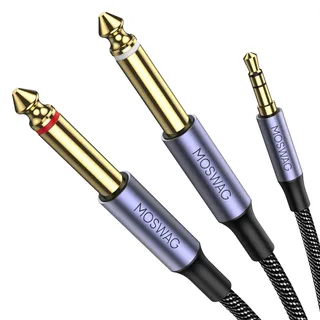 MOSWAG 3,5 mm TRS auf 2 x 6,35 mm TS Mono Y Kabel 1 m Splitterkabel Kompatibel mit iPhone, iPod, Laptop, CD-Player, Leistungsverstärker, Mixer, Heimstereoanlagen