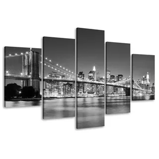 Visario Leinwandbild New York Skyline 100x50 cm 6402 XXL Wandbild Wohnzimmer Schlafzimmer Büro - fertig auf Rahmen gespannt sofort aufhängbar - Kunstdruck Stadt bei Nacht Manhattan Panorama